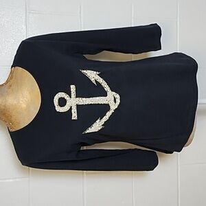 Cha Cha Vente 100% Cotton Black Pearl Anchor Tee Shirt 3/4 Sleeve Cruise Wear